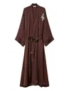 Twinset Embroidered Satin Dressing Gown In Brown