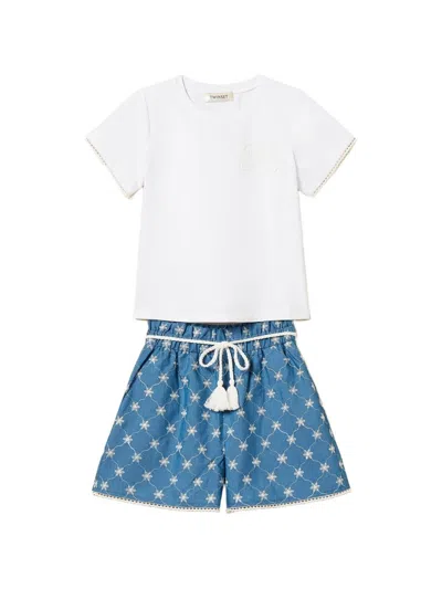 Twinset Kids' Embroidered Set (jersey T-shirt + Shorts) In White