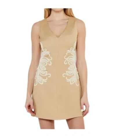 Twinset Embroidered Short Dress In Neutral