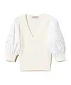Twinset Puff-sleeve Broderie-anglaise Jumper In Neutral