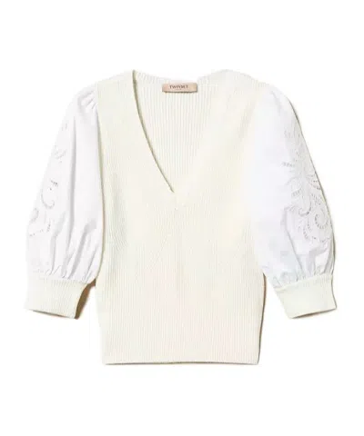 Twinset Embroidered Sleeved Shirt In Neutral