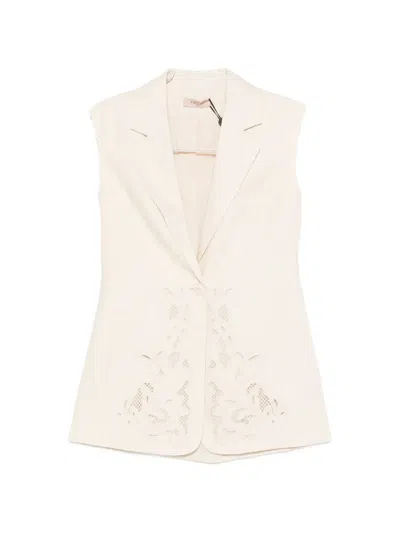 Twinset Embroidered Sleeveless Waistcoat In Neutral