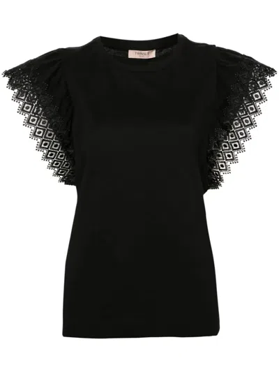 Twinset Embroidered Sleeves T-shirt In Black  