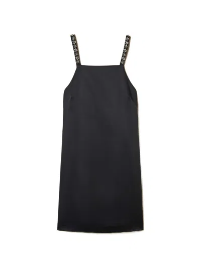 Twinset Abito Corto A Tubo Nero Con Spalline Decorate  In Black