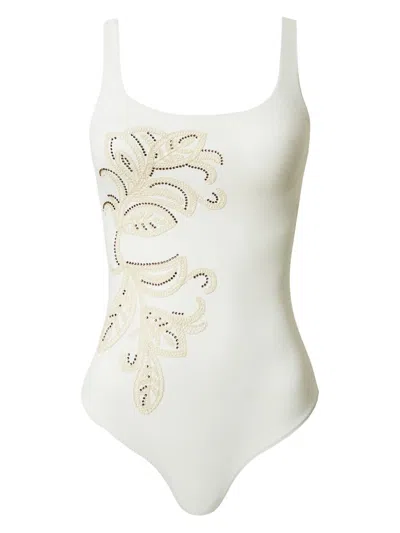 Twinset Embroidered Swimsuit In 00059 Madreperla