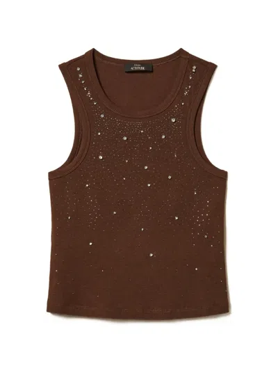 Twinset Embroidered Top In Brown