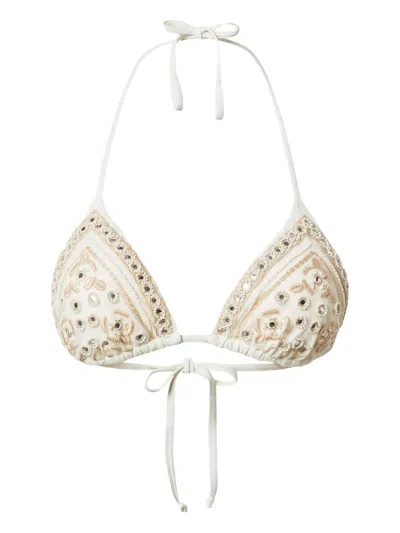 Twinset Embroidered Triangle Bikini Top In White