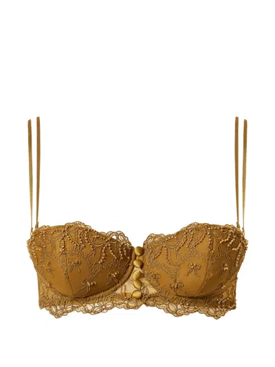 Twinset Embroidered Tulle Bra In Gold