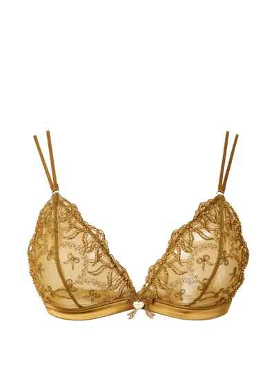 Twinset Embroidered Tulle Bra In Yellow