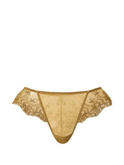 Twinset Embroidered Tulle Brazilian Briefs With Bows In Gold
