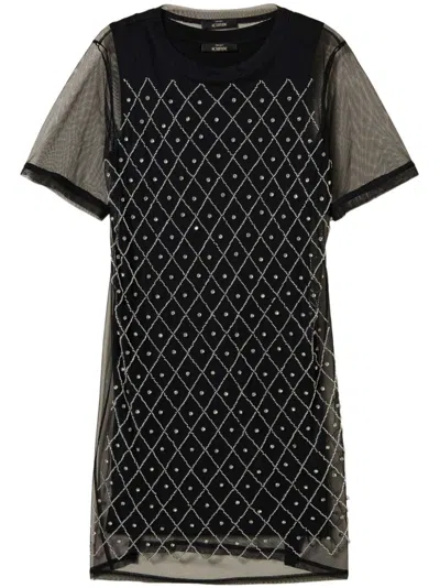 Twinset Embroidered Tulle Mini Dress In Black