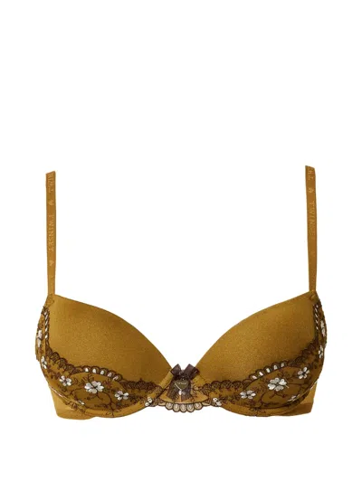 Twinset Embroidered Tulle Push-up Bra In Brown