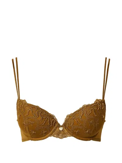 Twinset Embroidered Tulle Push-up Bra With Bows In Brown