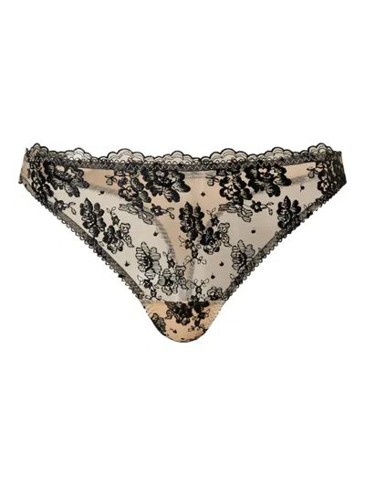 Twinset Embroidered Tulle Thong In Black