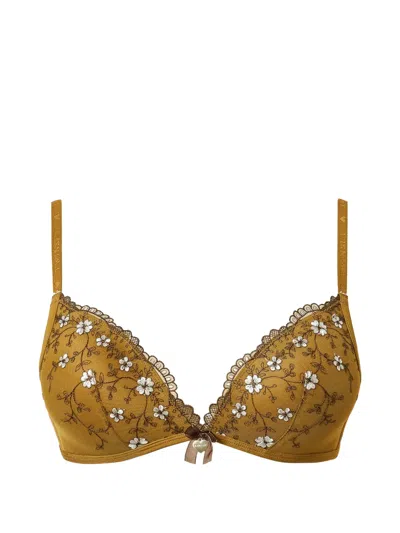 Twinset Embroidered Tulle Triangle Bra In Brown