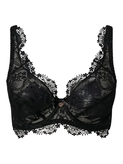 Twinset Embroidered-tulle Underwire Bra In Black