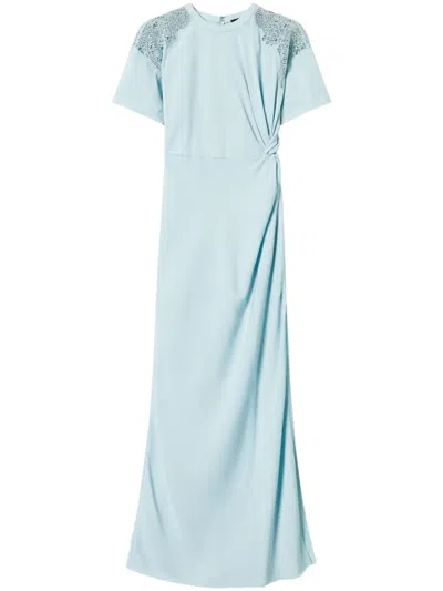 Twinset Embroidered Twill Dress In Blue