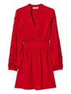 Twinset Robe Courte En Crêpe Avec Broderie In Red
