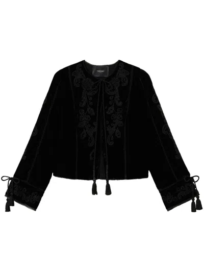 Twinset Embroidered Velvet Jacket In Black