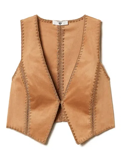Twinset Embroidered Waistcoat In Brown
