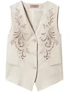 Twinset Twin-set Linen Blend Stylish Top In Neutrals