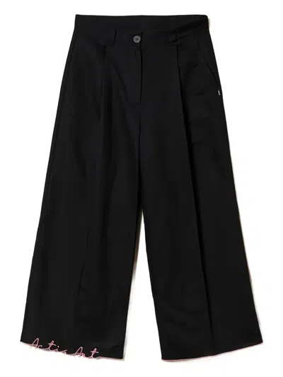 Twinset Embroidered Wide-leg Trousers In Black