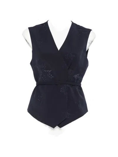Twinset Embroidered-floral Waistcoat In Black