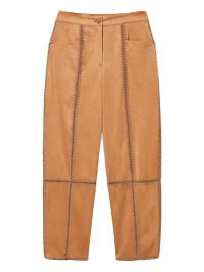 Twinset Embroidery-detail Trousers In Brown