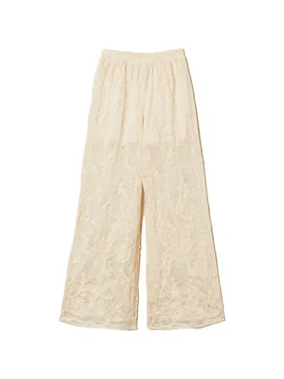 Twinset Embroidery Palazzo Pants In Neutral