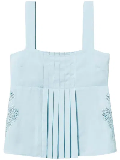 Twinset Embroidery Pleated Twill Top In Blue
