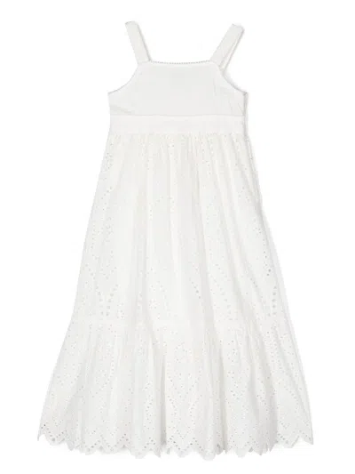 Twinset Kids' English Embroidery-detail Cotton Dress In White