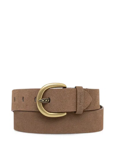 Twinset Engraved-buckle Suede Belt In Brown