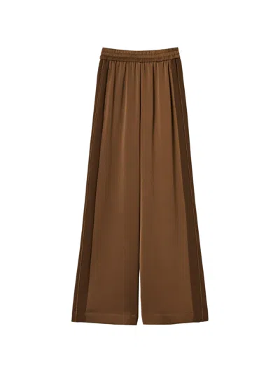 Twinset Envers Satin Palazzo Trousers In Brown