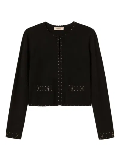 Twinset Eyelet-embellished Fitted Jacket In Black