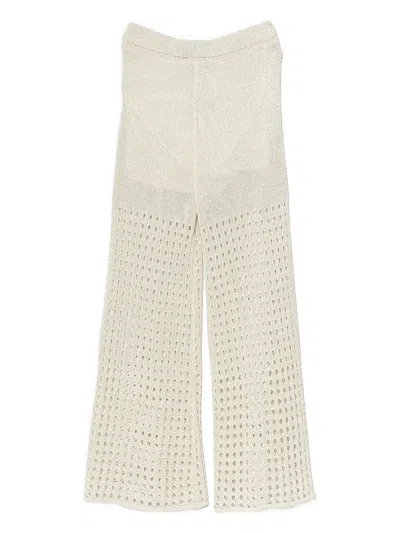 Twinset Kids' Eyelet-knit Trousers In Neutral
