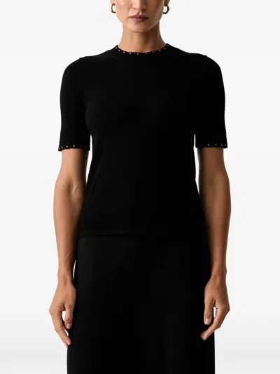 Twinset Eyelet-embellished Short-sleeve Sweater In Black
