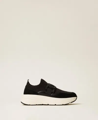 Twinset Fabric Running Trainers With Oval T In Black