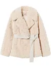 Twinset Faux-fur Belted Jacket In Neutrals