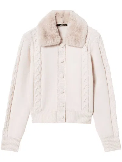 Twinset Faux-fur Collar Cardigan In Pink