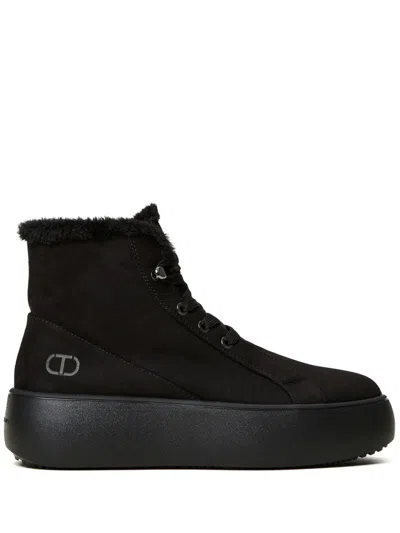 Twinset Faux-fur Lined High-top Sneakers In Black