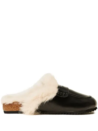 Twinset Faux-fur Mules In Black
