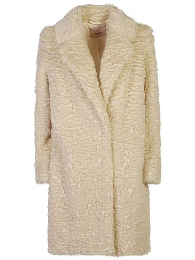 Twinset Faux-fur Notched-lapels Coat In White