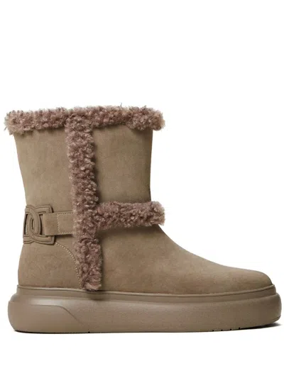 Twinset Faux-fur Trim Ankle Boots In Taubengrau