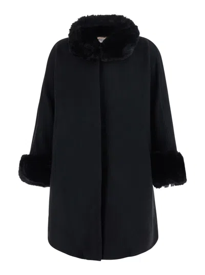 Twinset Faux Fur-trimmed Coat In Black