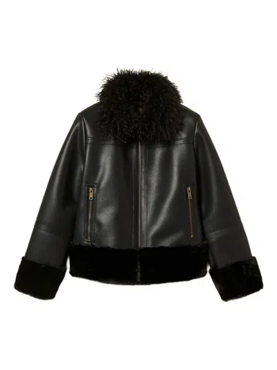 Twinset Faux-leather Coat In Black