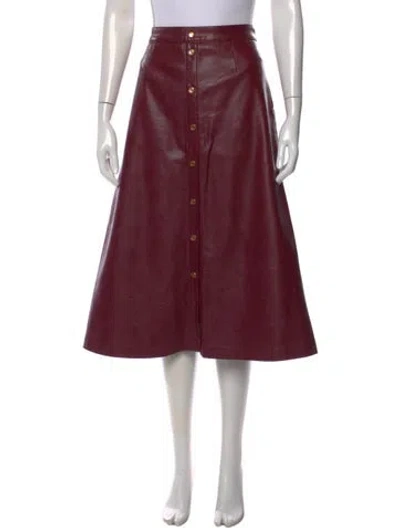Pre-owned Twinset Faux Leather Midi Length Skirt In Burgundy