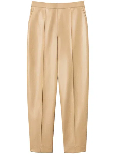 Twinset Faux-leather Straight-leg Trousers In Neutrals