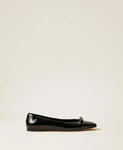 Twinset Faux Patent Leather Ballet Flats With Bow