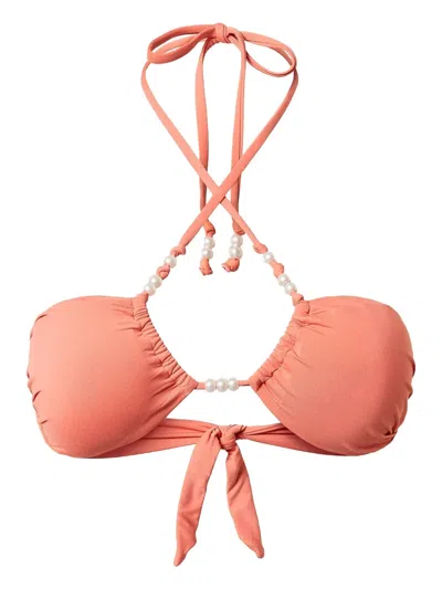 Twinset Faux Pearl-embellished Bikini Top In Orange