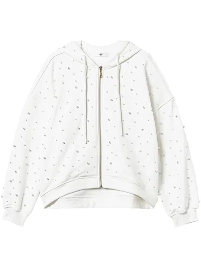 Twinset Faux-pearl Embellished Hoodie In White